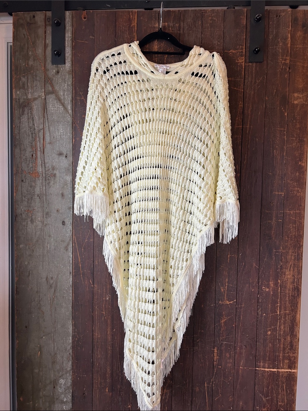 VENUS Cream Crochet Fringe Poncho